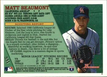 1996 Bowman #331 Matt Beaumont Back
