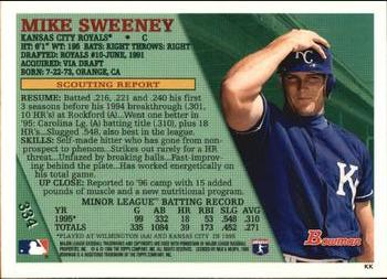 1996 Bowman #334 Mike Sweeney Back