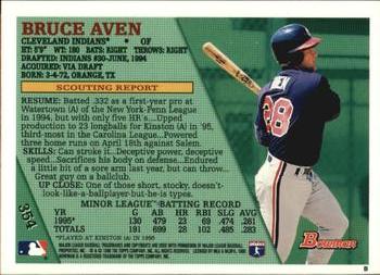 1996 Bowman #354 Bruce Aven Back