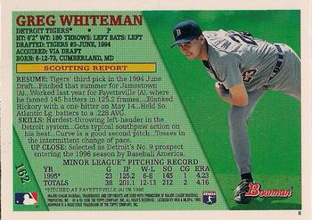1996 Bowman #162 Greg Whiteman Back