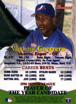 1996 Bowman - Minor League Player of the Year Candidates #POY 14 Vladimir Guerrero Back