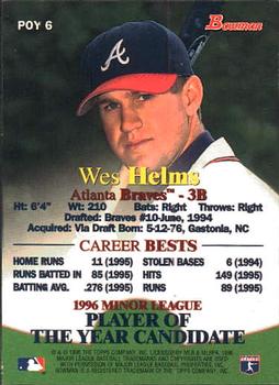 1996 Bowman - Minor League Player of the Year Candidates #POY 6 Wes Helms Back