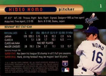 1996 Bowman's Best #1 Hideo Nomo Back