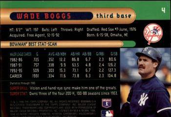 1996 Bowman's Best #4 Wade Boggs Back