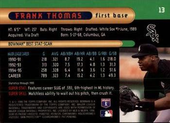 1996 Bowman's Best #13 Frank Thomas Back