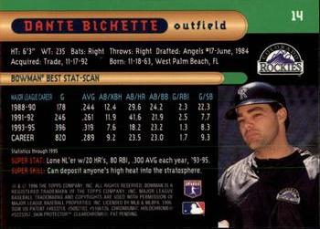 1996 Bowman's Best #14 Dante Bichette Back