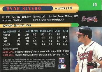 1996 Bowman's Best #19 Ryan Klesko Back