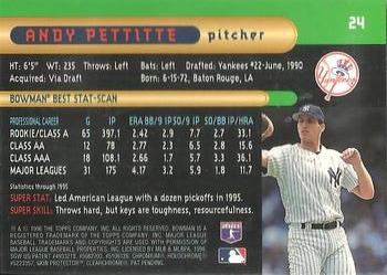 1996 Bowman's Best #24 Andy Pettitte Back