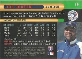 1996 Bowman's Best #28 Joe Carter Back