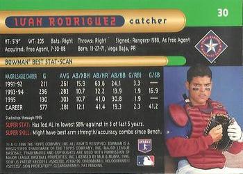 1996 Bowman's Best #30 Ivan Rodriguez Back