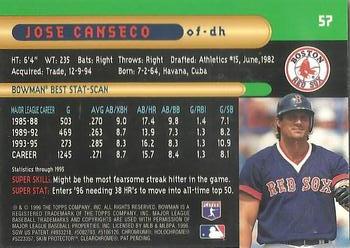 1996 Bowman's Best #57 Jose Canseco Back
