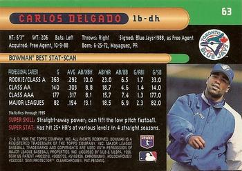 1996 Bowman's Best #63 Carlos Delgado Back