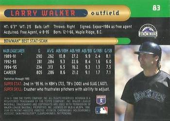 1996 Bowman's Best #83 Larry Walker Back