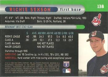 1996 Bowman's Best #138 Richie Sexson Back