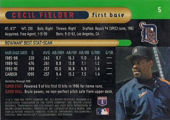 1996 Bowman's Best #5 Cecil Fielder Back