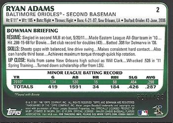 2011 Bowman Draft Picks & Prospects - Blue #2 Ryan Adams Back