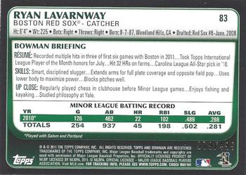 2011 Bowman Draft Picks & Prospects - Blue #83 Ryan Lavarnway Back