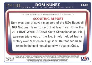 2011 Bowman Draft Picks & Prospects - Chrome 16U USA National Team Autographs Refractors #AA-DN Dom Nunez Back