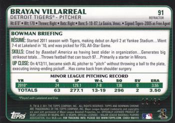 2011 Bowman Draft Picks & Prospects - Chrome Gold Refractors #91 Brayan Villarreal Back