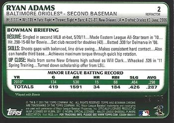 2011 Bowman Draft Picks & Prospects - Chrome Orange Refractors #2 Ryan Adams Back