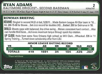 2011 Bowman Draft Picks & Prospects - Chrome Purple Refractors #2 Ryan Adams Back