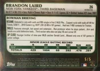 2011 Bowman Draft Picks & Prospects - Chrome Red Refractors #26 Brandon Laird Back