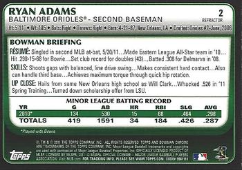 2011 Bowman Draft Picks & Prospects - Chrome Refractors #2 Ryan Adams Back