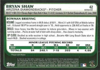 2011 Bowman Draft Picks & Prospects - Chrome Refractors #42 Bryan Shaw Back