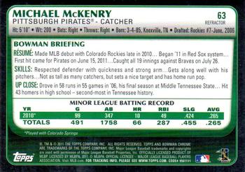 2011 Bowman Draft Picks & Prospects - Chrome Refractors #63 Michael McKenry Back