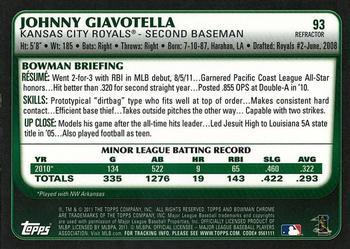 2011 Bowman Draft Picks & Prospects - Chrome Refractors #93 Johnny Giavotella Back