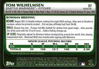 2011 Bowman Draft Picks & Prospects - Chrome Refractors #97 Tom Wilhelmsen Back