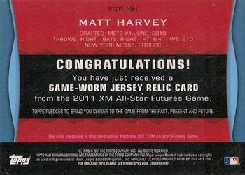 2011 Bowman Draft Picks & Prospects - Futures Game Relics #FGR-MH Matt Harvey Back