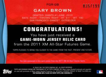 2011 Bowman Draft Picks & Prospects - Futures Game Relics Blue #FGR-GB Gary Brown Back