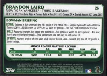 2011 Bowman Draft Picks & Prospects - Gold #26 Brandon Laird Back