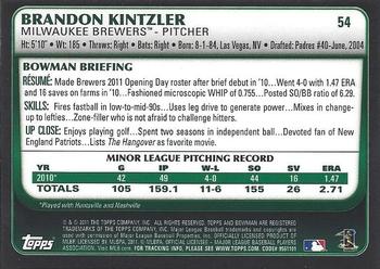 2011 Bowman Draft Picks & Prospects - Gold #54 Brandon Kintzler Back