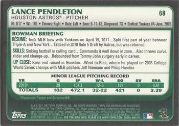 2011 Bowman Draft Picks & Prospects - Gold #68 Lance Pendleton Back