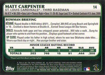 2011 Bowman Draft Picks & Prospects - Chrome #14 Matt Carpenter Back