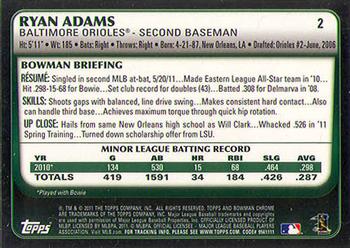 2011 Bowman Draft Picks & Prospects - Chrome #2 Ryan Adams Back