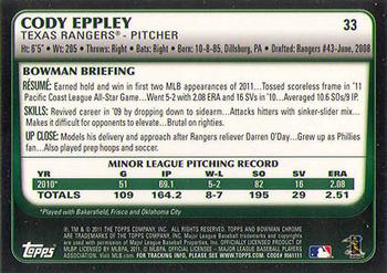 2011 Bowman Draft Picks & Prospects - Chrome #33 Cody Eppley Back