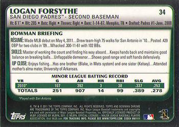 2011 Bowman Draft Picks & Prospects - Chrome #34 Logan Forsythe Back