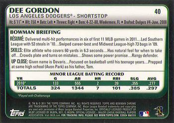 2011 Bowman Draft Picks & Prospects - Chrome #40 Dee Gordon Back