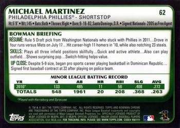2011 Bowman Draft Picks & Prospects - Chrome #62 Michael Martinez Back