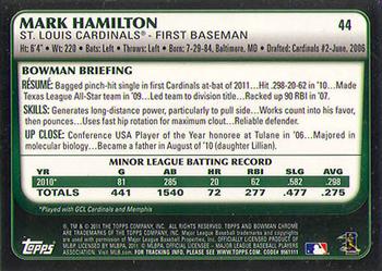 2011 Bowman Draft Picks & Prospects - Chrome #44 Mark Hamilton Back