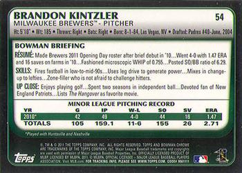 2011 Bowman Draft Picks & Prospects - Chrome #54 Brandon Kintzler Back