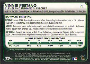 2011 Bowman Draft Picks & Prospects - Chrome #73 Vinnie Pestano Back