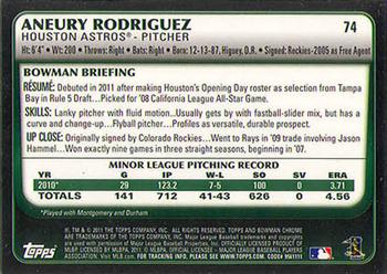 2011 Bowman Draft Picks & Prospects - Chrome #74 Aneury Rodriguez Back