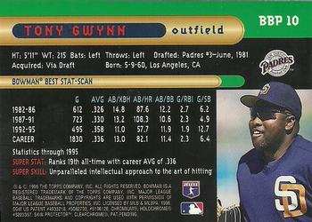 1996 Bowman - Bowman's Best Previews #BBP 10 Tony Gwynn Back