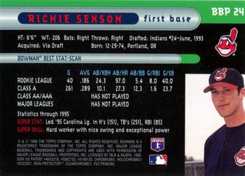 1996 Bowman - Bowman's Best Previews #BBP 24 Richie Sexson Back