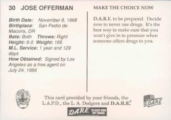 1993 Los Angeles Dodgers Police #NNO Jose Offerman Back