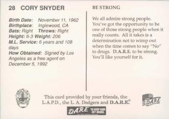 1993 Los Angeles Dodgers Police #NNO Cory Snyder Back